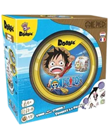 gra Dobble One Piece z okrągłym pudełkiem i postaciami z anime