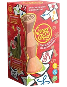 pudełko gry karcianej Jungle Speed z drewnianym totemem i kolorowymi symbolami